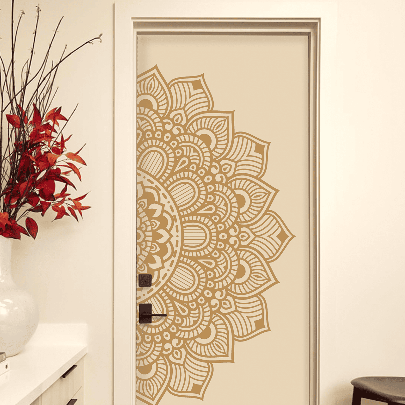 наклейка на двери орнамент мандала фото, виниловая наклейка на дверь мандала фото, наклейка на двери мандала купить фото, купить наклейки на двери мандала фото, наклейка на межкомнатные двери мандала фото